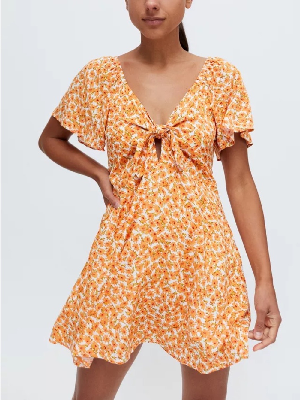 MINKPINK Orange Flower Tie Mini Dress